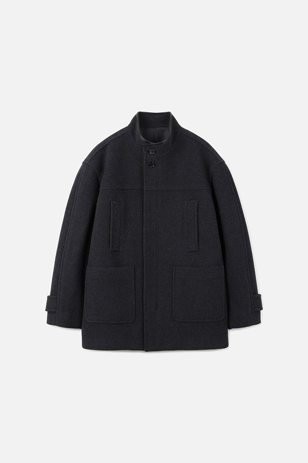 LEATHER TRIM CASHMERE BLEND HALF COAT (247)_GREY_0