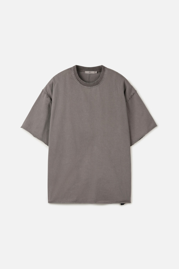 DYED WASHING RAW EDGE T-SHIRTS (247)_BROWN_0