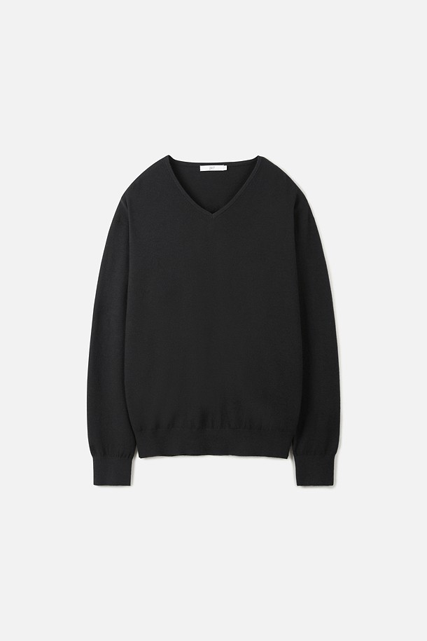 FINE RIBBED 브이넥 12GG 니트 (247)_BLACK_0