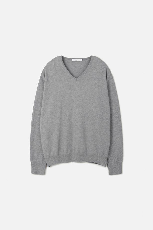 FINE RIBBED 브이넥 12GG 니트 (247)_GREY_0