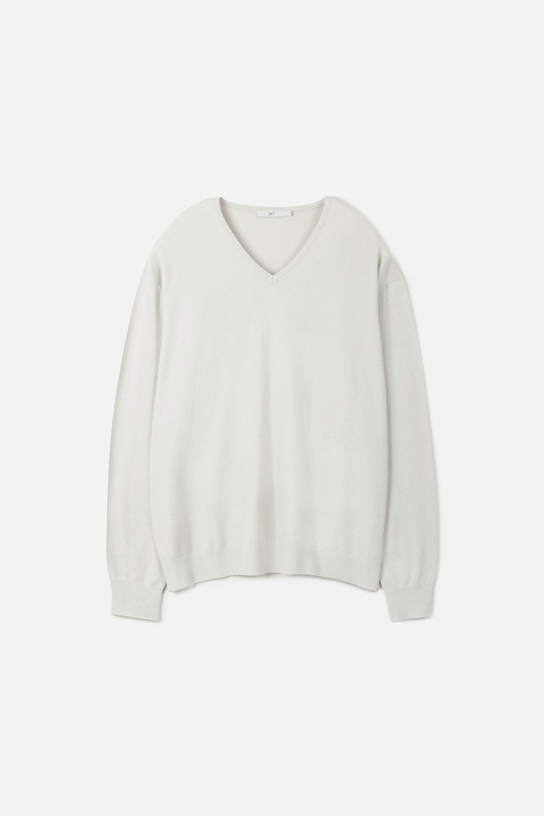 FINE RIBBED 브이넥 12GG 니트 (247)_IVORY_0