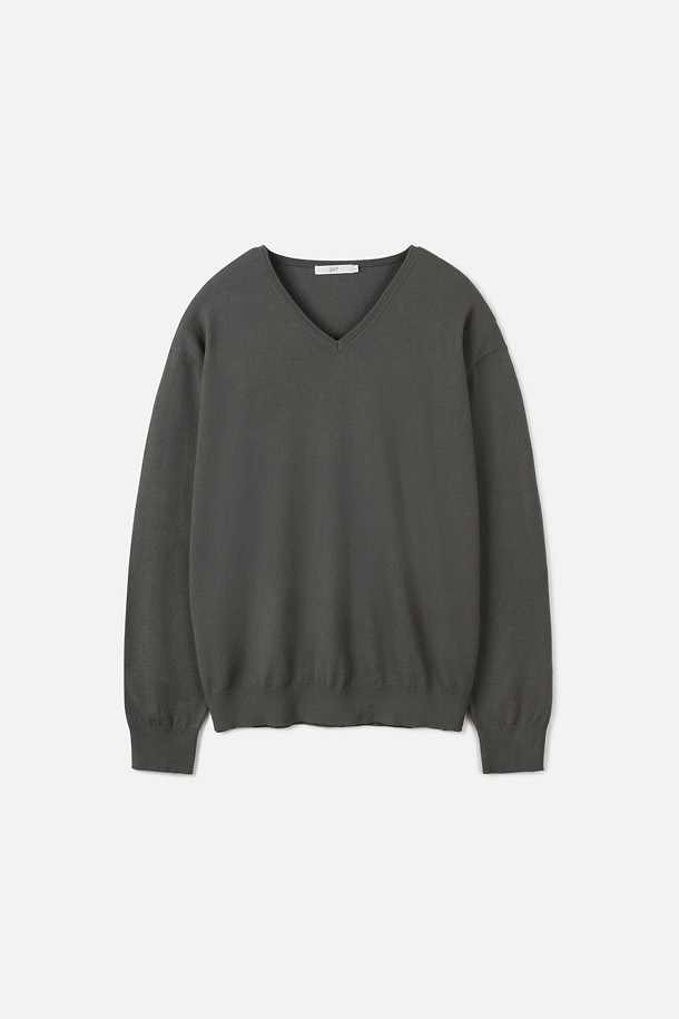 FINE RIBBED 브이넥 12GG 니트 (247)_KHAKI_0