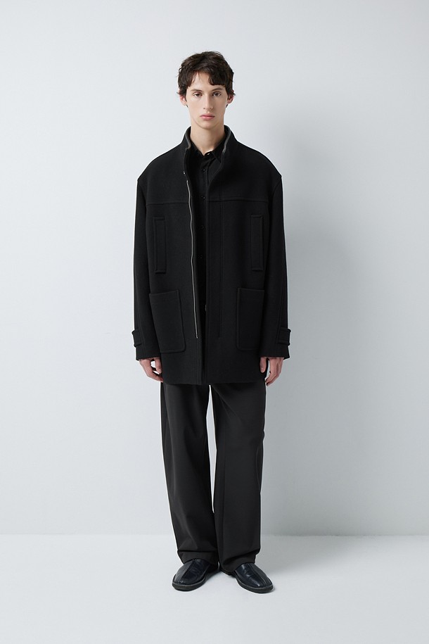 LEATHER TRIM CASHMERE BLEND HALF COAT (247)_BLACK_1