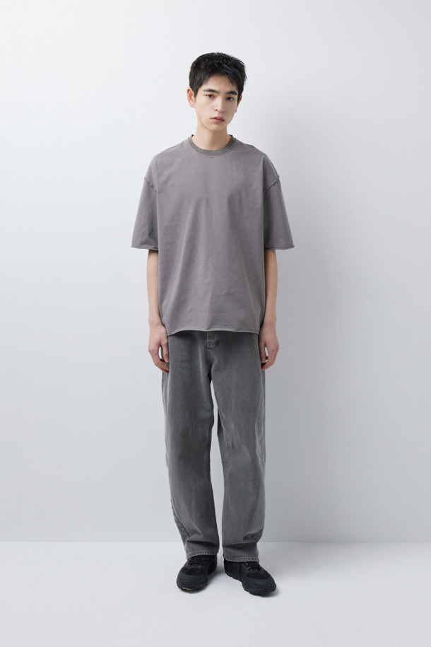 DYED WASHING RAW EDGE T-SHIRTS (247)_BROWN_1