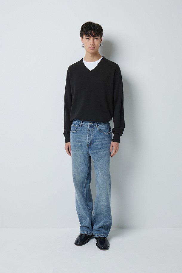 FINE RIBBED 브이넥 12GG 니트 (247)_BLACK_1