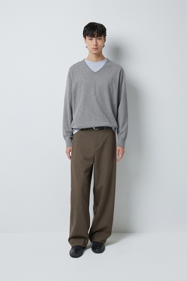 FINE RIBBED 브이넥 12GG 니트 (247)_GREY_1