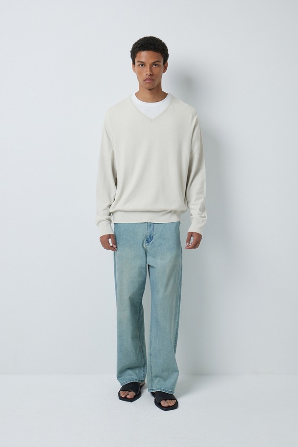 FINE RIBBED 브이넥 12GG 니트 (247)_IVORY_1