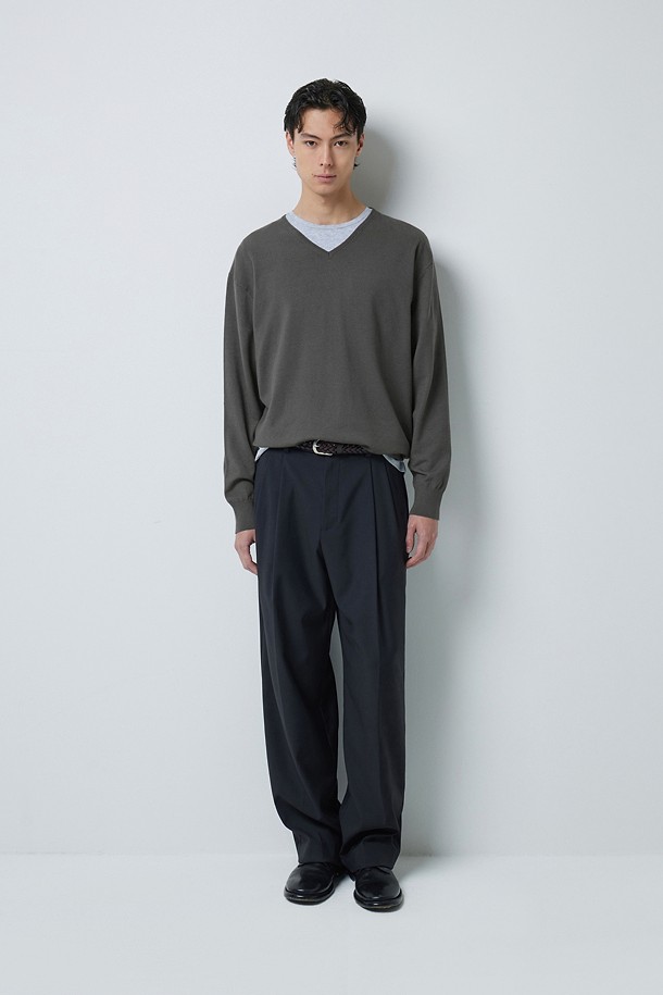 FINE RIBBED 브이넥 12GG 니트 (247)_KHAKI_1