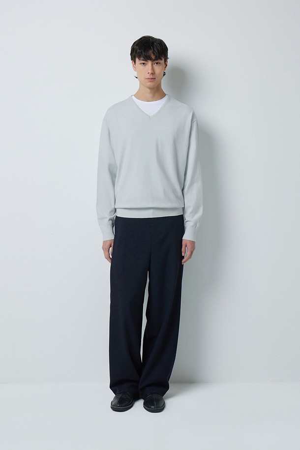 FINE RIBBED 브이넥 12GG 니트 (247)_GREEN_1