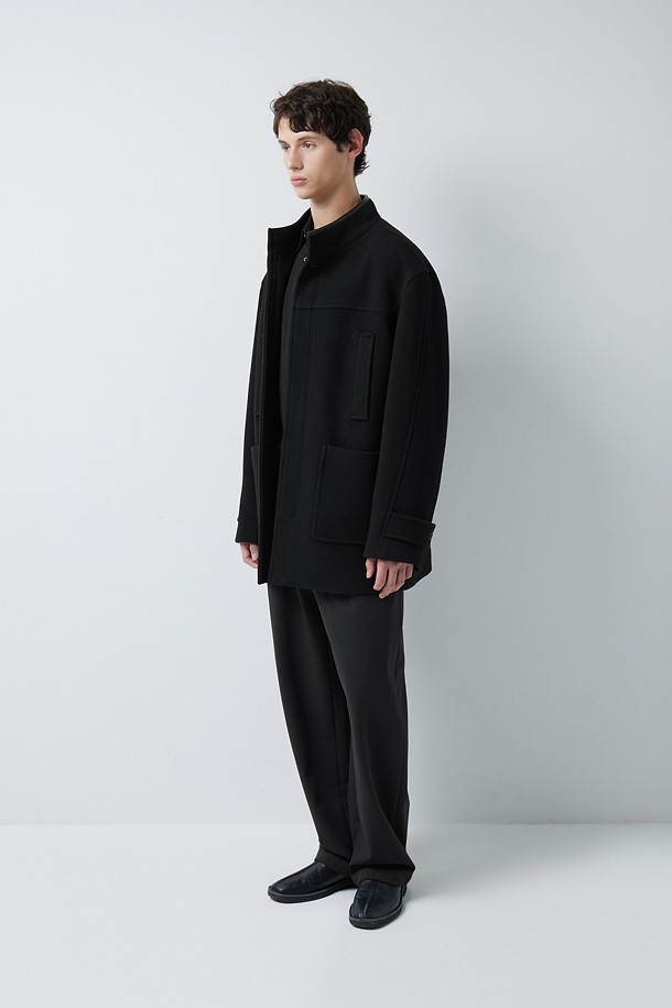 LEATHER TRIM CASHMERE BLEND HALF COAT (247)_BLACK_2