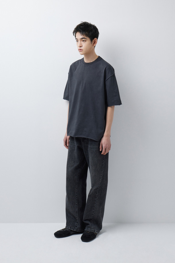 DYED WASHING RAW EDGE T-SHIRTS (247)_GREY_2