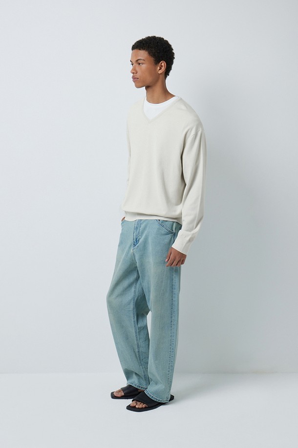 FINE RIBBED 브이넥 12GG 니트 (247)_IVORY_2