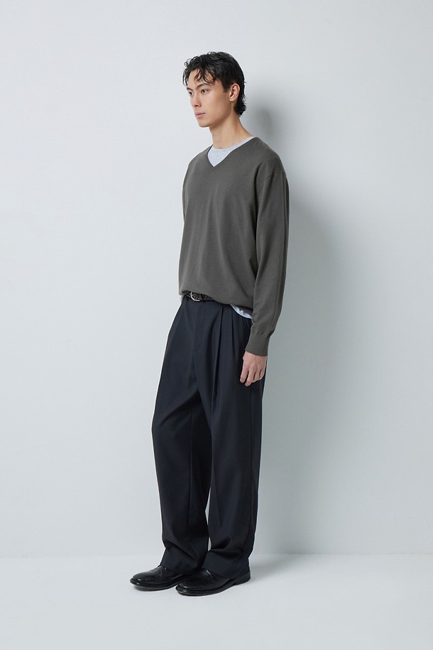 FINE RIBBED 브이넥 12GG 니트 (247)_KHAKI_2