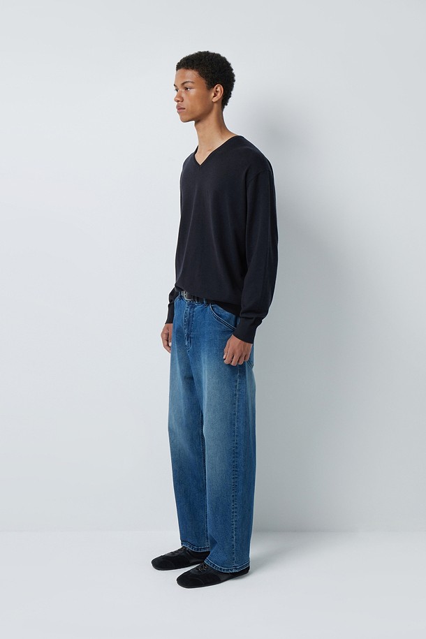 FINE RIBBED 브이넥 12GG 니트 (247)_NAVY_2