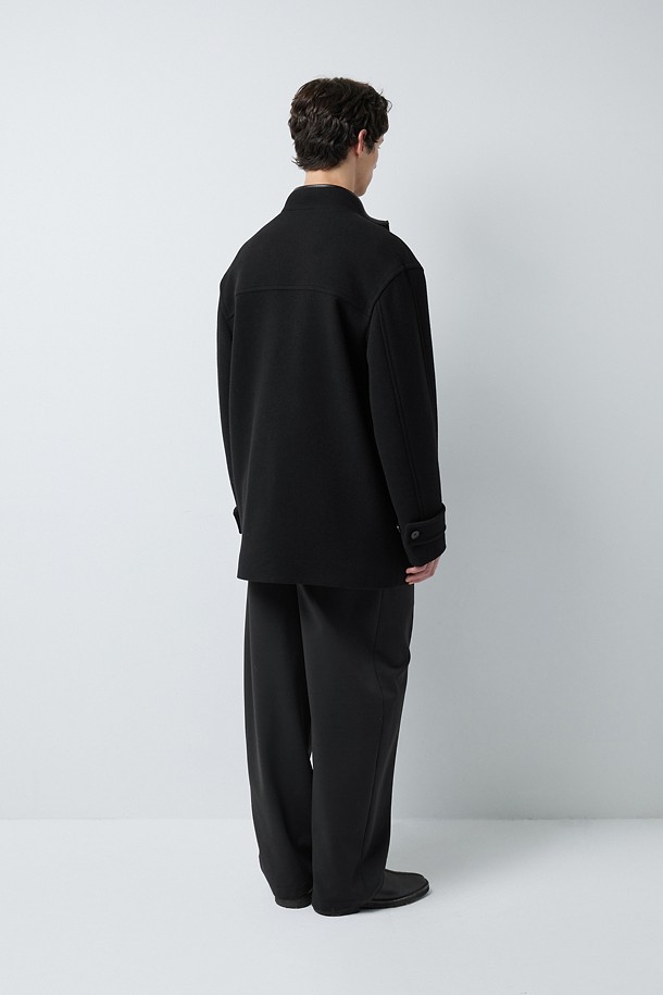 LEATHER TRIM CASHMERE BLEND HALF COAT (247)_BLACK_3