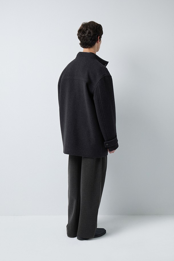 LEATHER TRIM CASHMERE BLEND HALF COAT (247)_GREY_3