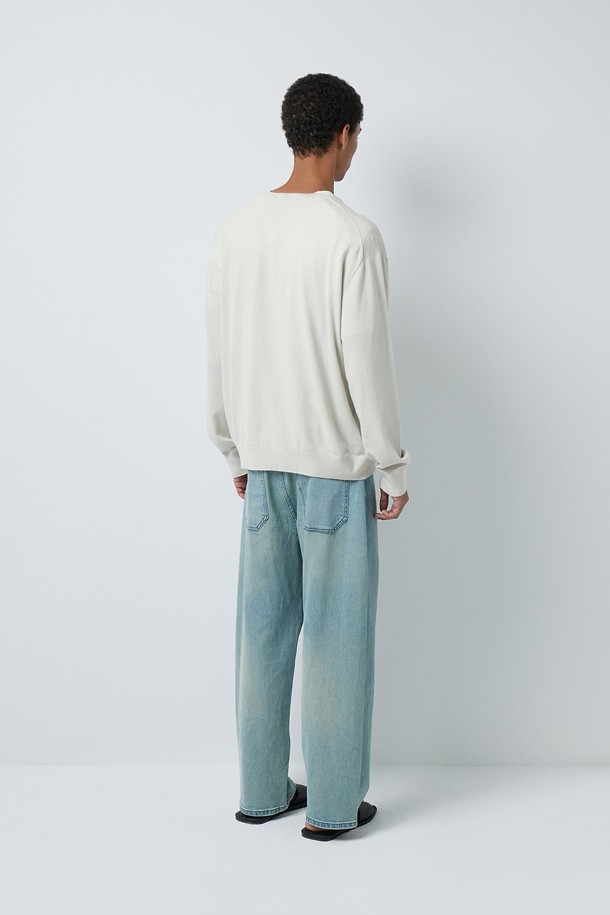 FINE RIBBED 브이넥 12GG 니트 (247)_IVORY_3