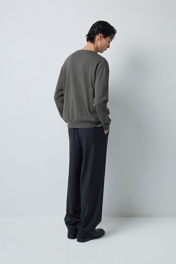 FINE RIBBED 브이넥 12GG 니트 (247)_KHAKI_3