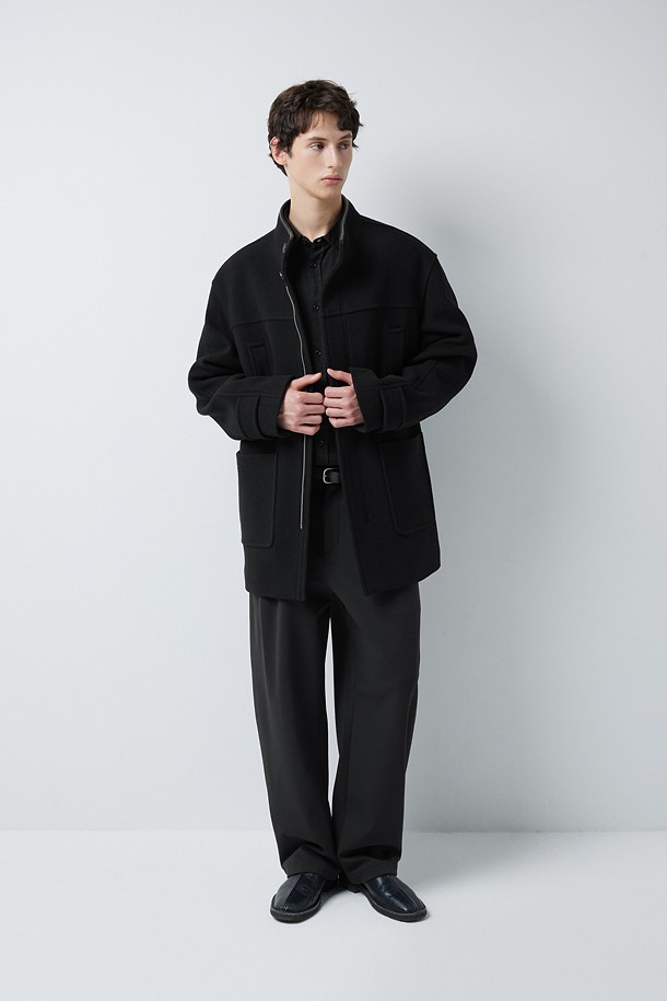 LEATHER TRIM CASHMERE BLEND HALF COAT (247)_BLACK_4