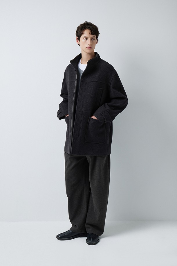 LEATHER TRIM CASHMERE BLEND HALF COAT (247)_GREY_4