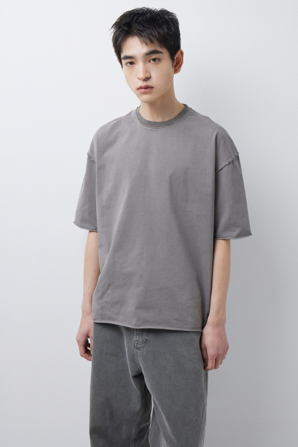 DYED WASHING RAW EDGE T-SHIRTS (247)_BROWN_4