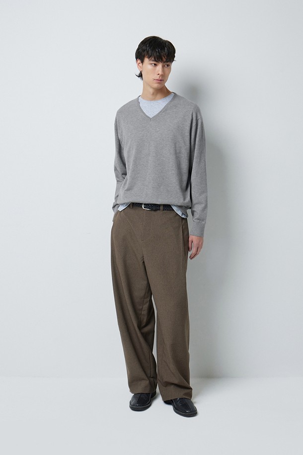 FINE RIBBED 브이넥 12GG 니트 (247)_GREY_4