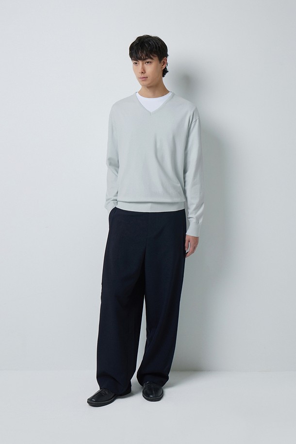FINE RIBBED 브이넥 12GG 니트 (247)_GREEN_4