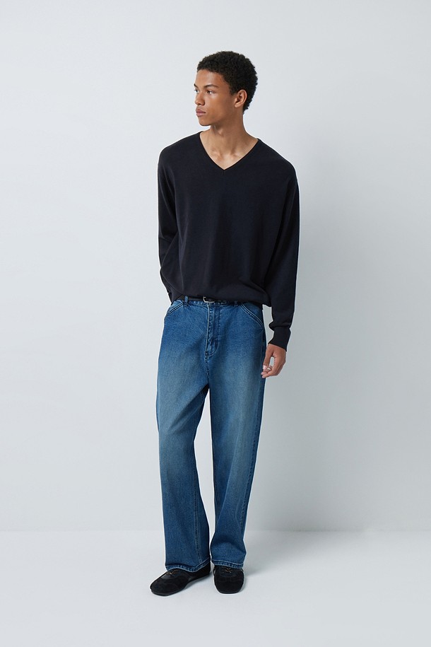 FINE RIBBED 브이넥 12GG 니트 (247)_NAVY_4
