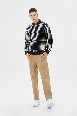 STRIPE COLLAR BRUSHED SWEATSHIRT (UNISEX)_BLACK-a