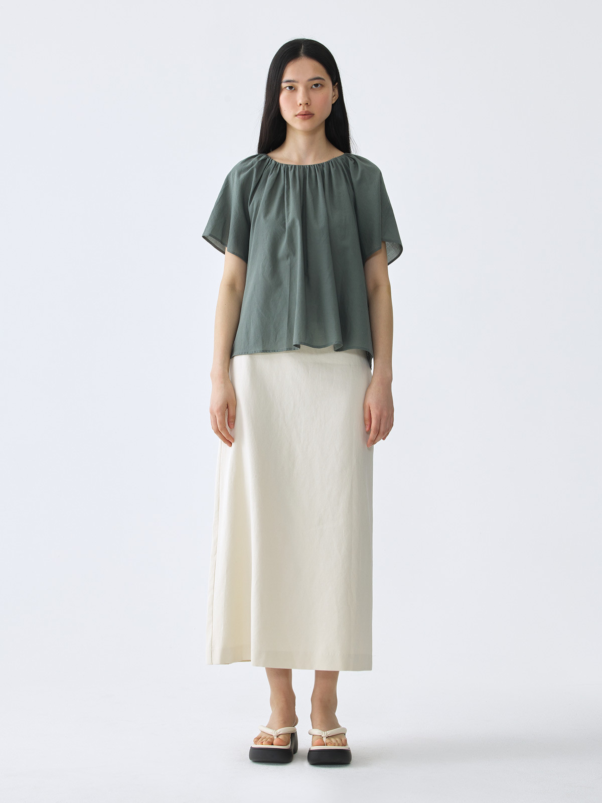 Backless Tie Shirring Blouse_ATWR Backless Tie Shirring Blouse